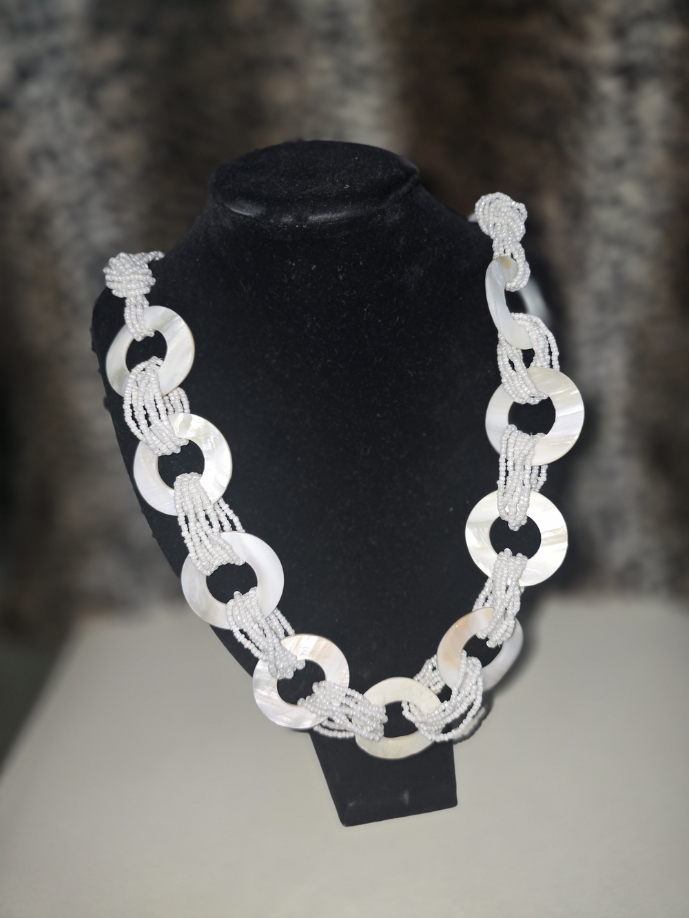 Handcrafted White Mother-of-Pearl Link Necklace Set